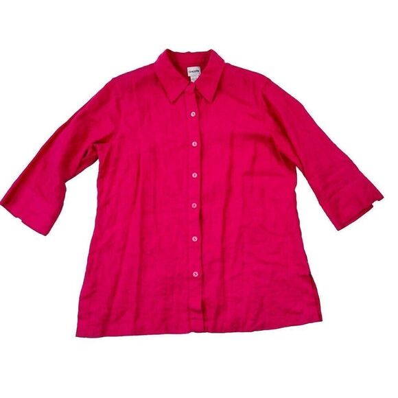 Chico's Hot Pink Shirt Top Button Front 100% Linen Size 2 US Medium Relaxed Fit - Picture 1 of 8